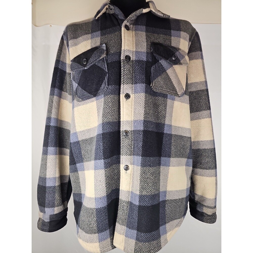 Freedom Foundry Men's Medium Sherpa Lined Plaid Shirt Jacket Gray Black